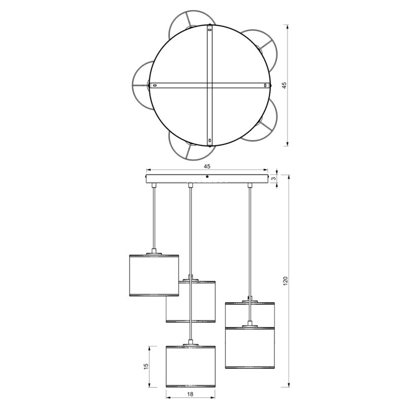 Żyrandol Luminex Talerz Dia 440, Rattan Cylinder Shade Dia 180, H 150 x5 - obrazek 5