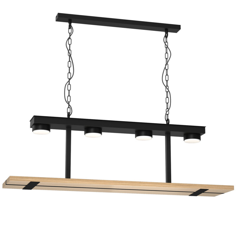 Żyrandol Luminex Shelf Black/natural Wood x4
