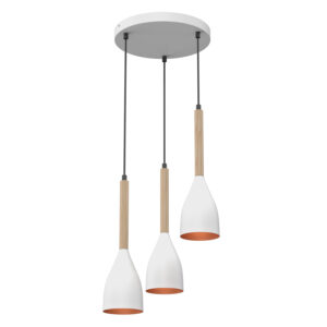 Żyrandol Luminex talerz 300mm Muza biało/złoty/drewno x3