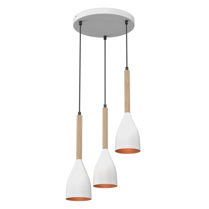 Żyrandol Luminex talerz 300mm Muza biało/złoty/drewno x3