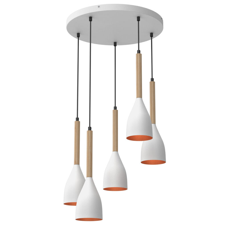 Żyrandol Luminex talerz 440mm Muza biało/złoty/drewno x5