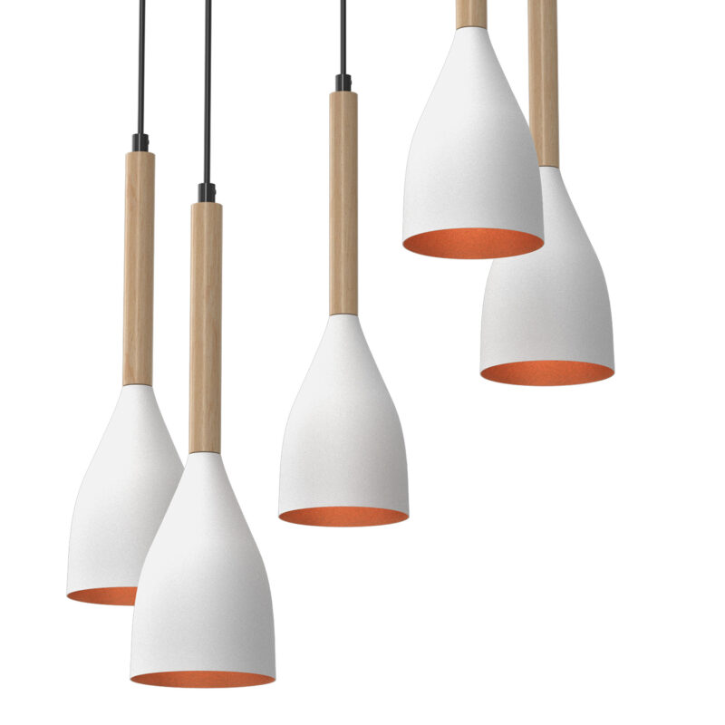 Żyrandol Luminex talerz 440mm Muza biało/złoty/drewno x5 - obrazek 3
