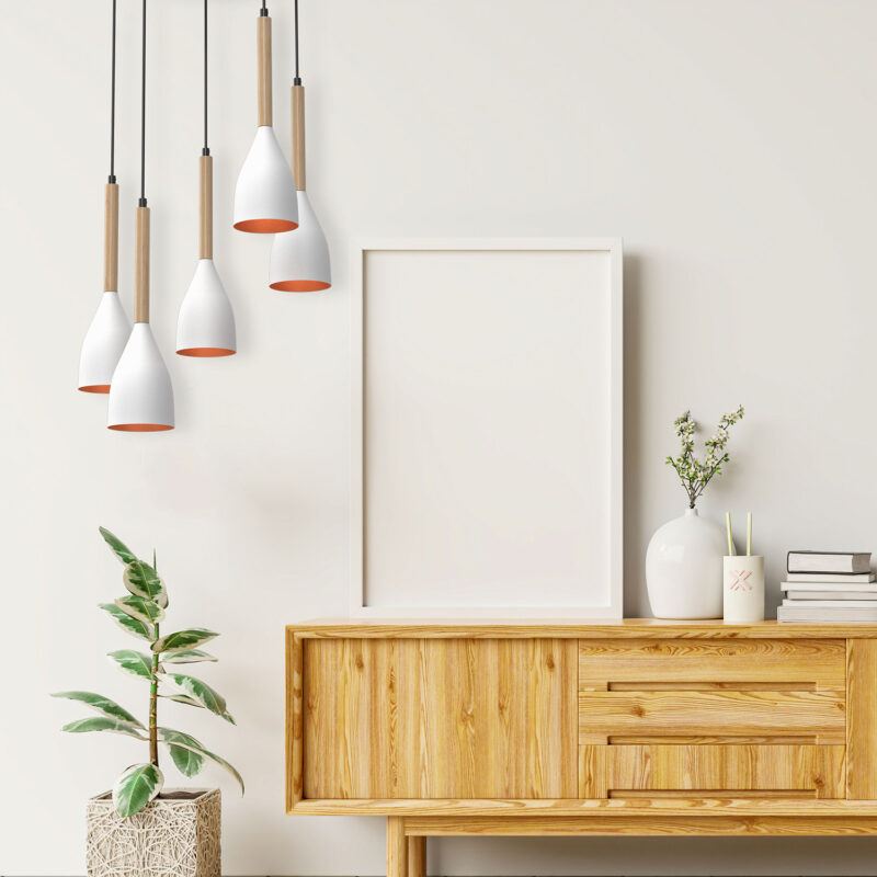 Żyrandol Luminex talerz 440mm Muza biało/złoty/drewno x5 - obrazek 4