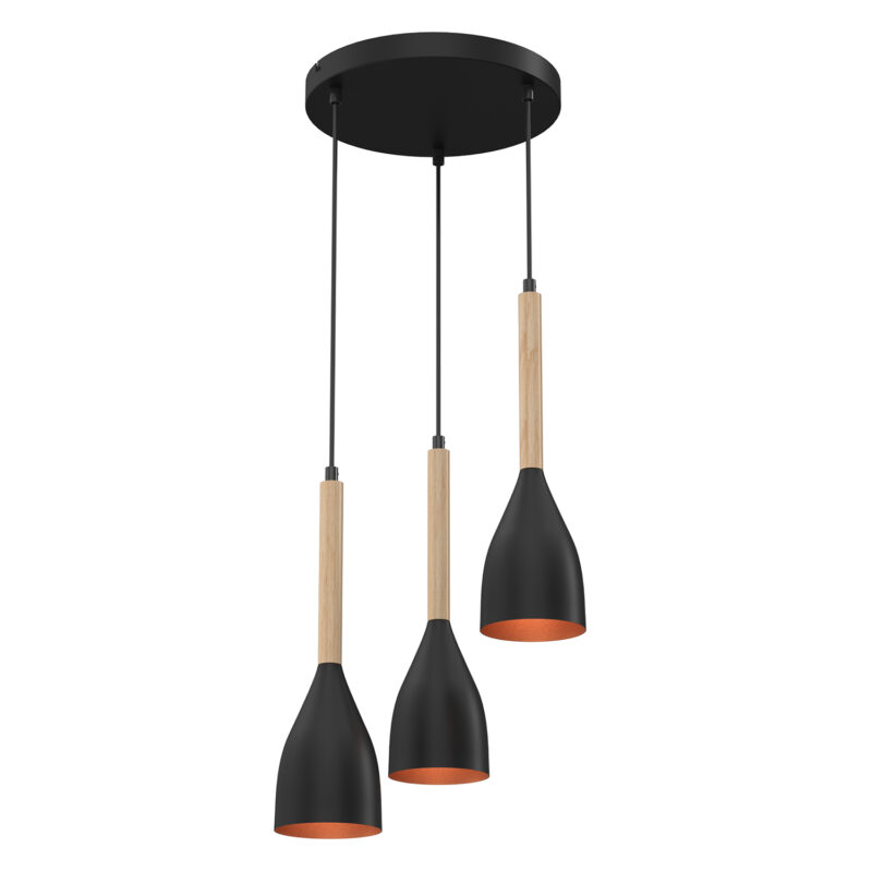 Żyrandol Luminex talerz 300mm Muza czarno/złoty/drewno x3