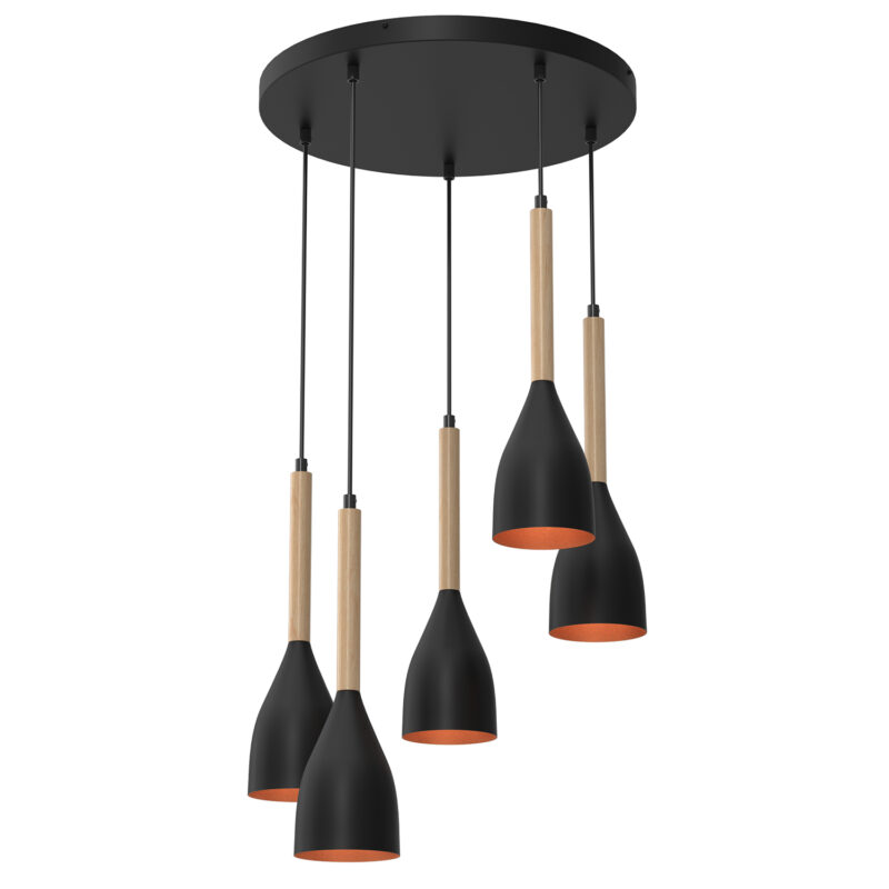 Żyrandol Luminex talerz 440mm Muza czarno/złoty/drewno x5
