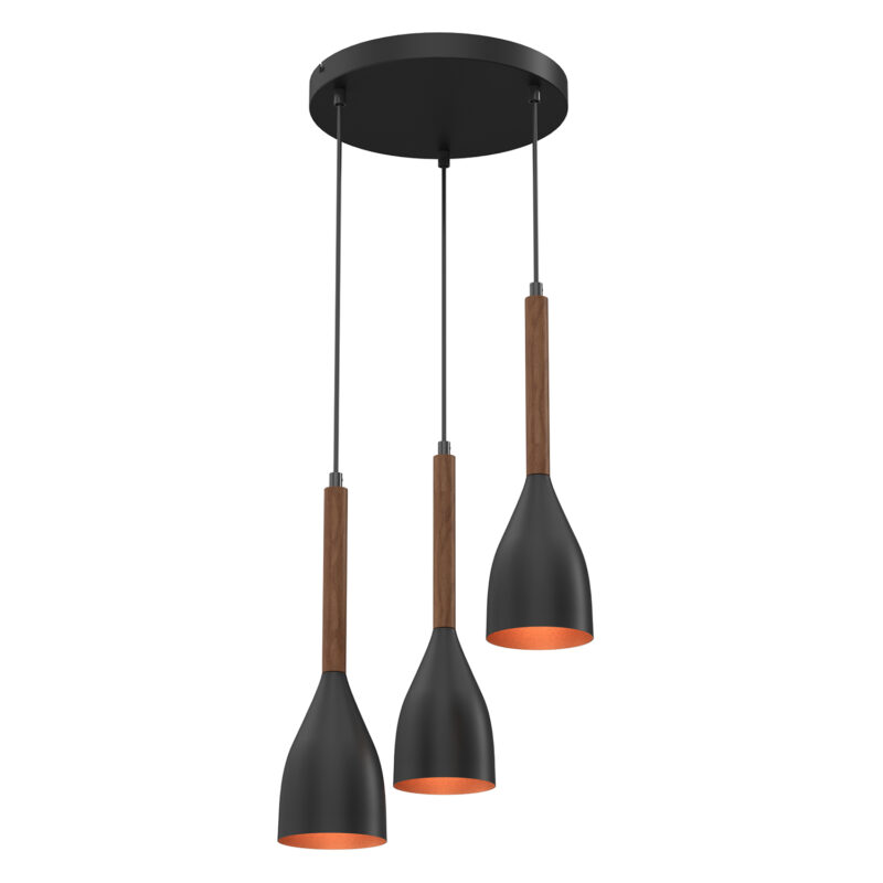 Żyrandol Luminex talerz 300mm Muza czarno/złoty/ciemne drewno x3