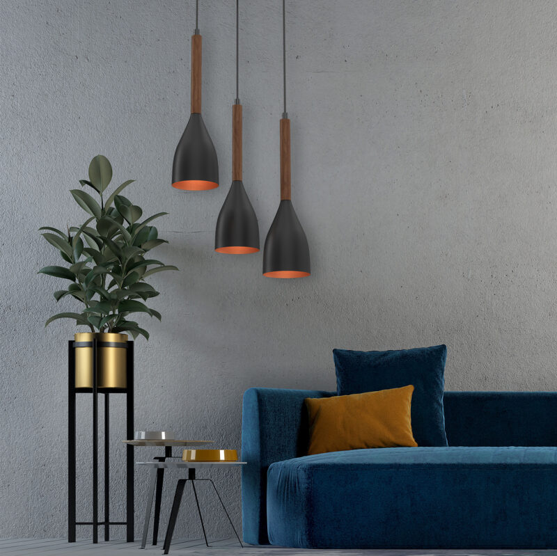 Żyrandol Luminex talerz 300mm Muza czarno/złoty/ciemne drewno x3 - obrazek 4