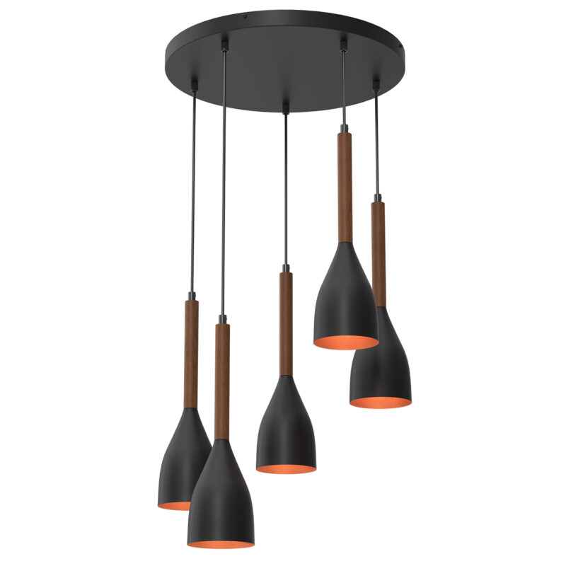 Żyrandol Luminex talerz 440mm Muza czarno/złoty/ciemne drewno x5
