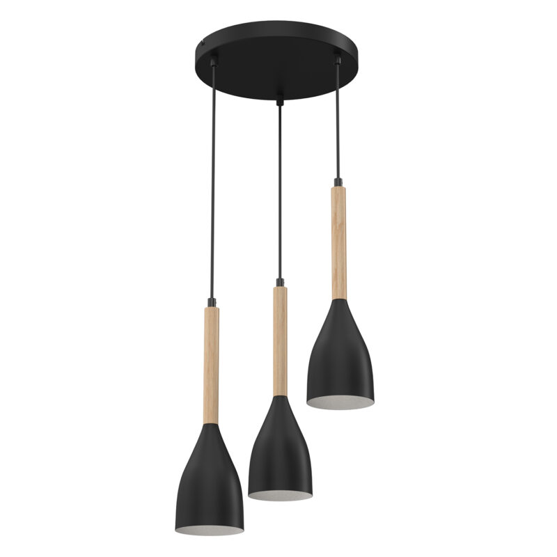 Żyrandol Luminex talerz 300mm Muza czarny/biały/jasne drewno x3