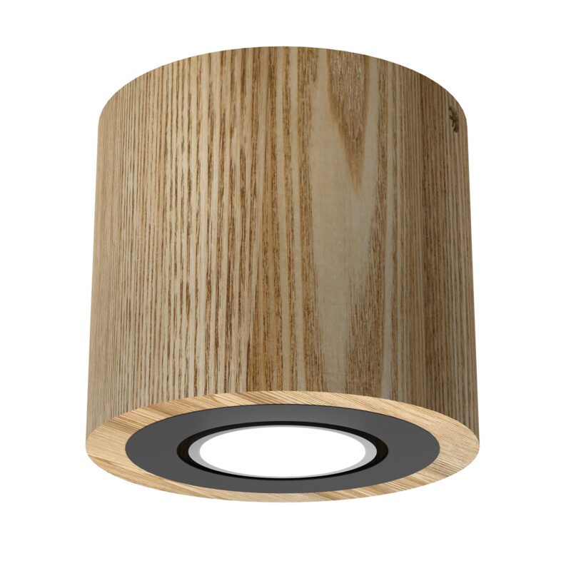 Downlight Luminex Drewno + Metalowy Ring W Kolorze Czarnym x1